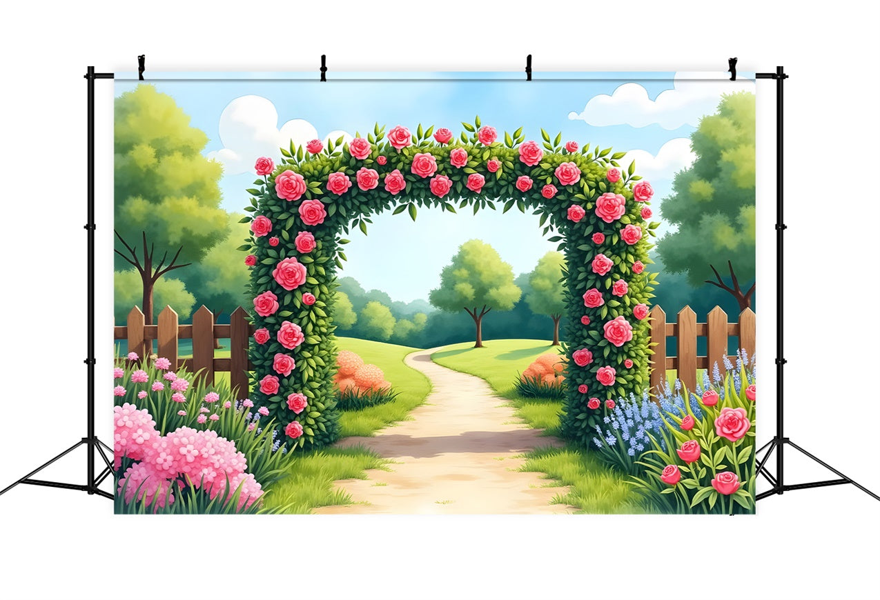 Frühlings-Hintergrundbilder Blühender Gartenweg Rosa Rosen Hintergrund BRP12-477