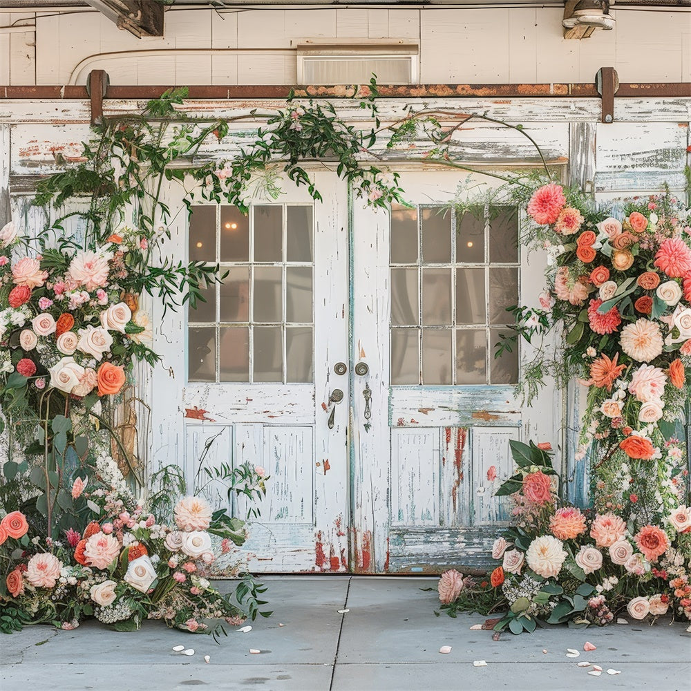 Backdrops Frühling Vintage Weiße Tür Romantischer Blumenhintergrund BRP12-488