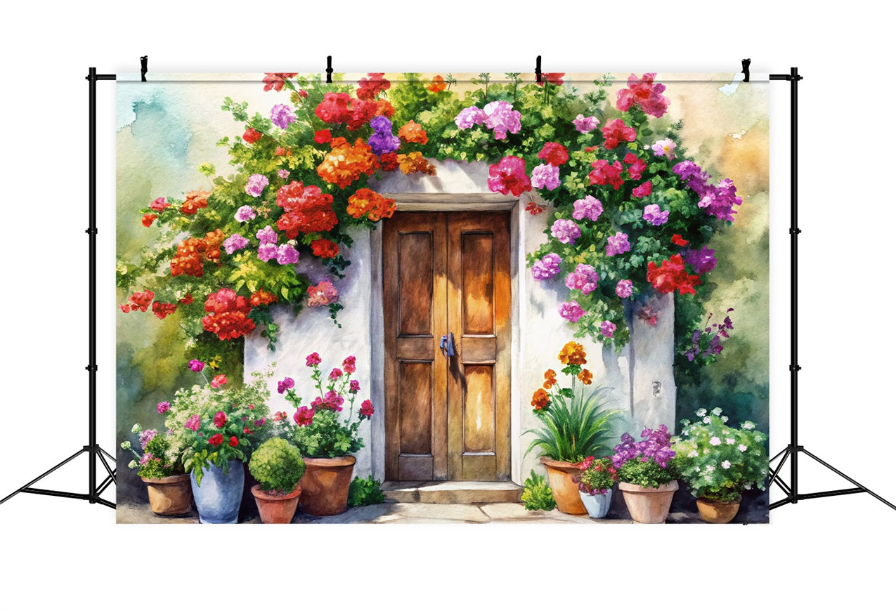 Frühling Fotografie Backdrop Hand-Painted Cottage Door Floral Backdrop BRP12-499