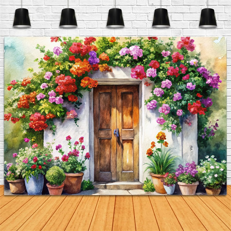 Frühling Fotografie Backdrop Hand-Painted Cottage Door Floral Backdrop BRP12-499