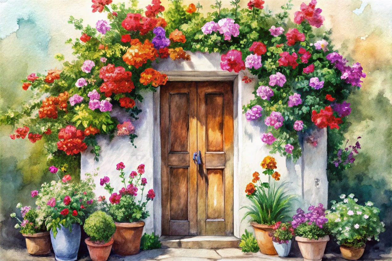 Frühling Fotografie Backdrop Hand-Painted Cottage Door Floral Backdrop BRP12-499