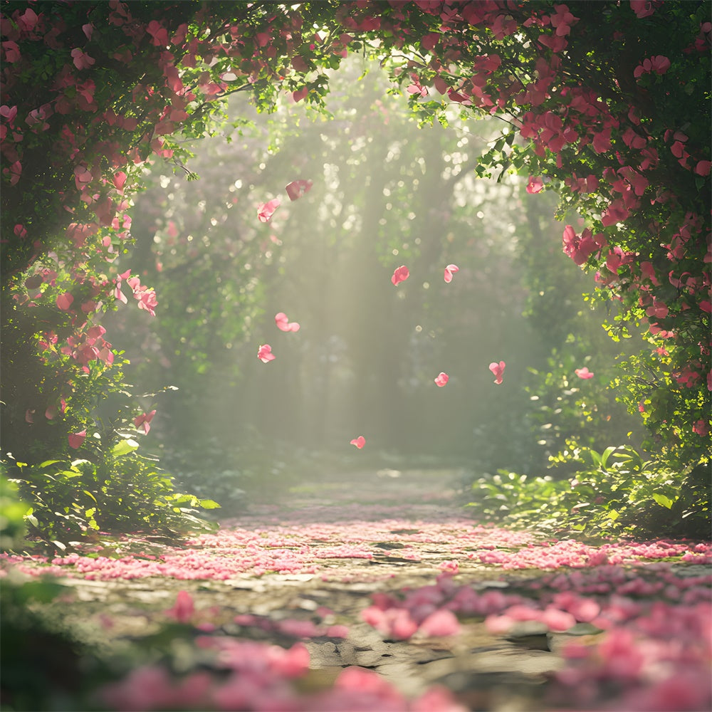 Fotohintergrund Frühling Rosa Blütenblatt Bogengang Pfad Hintergrund BRP12-502