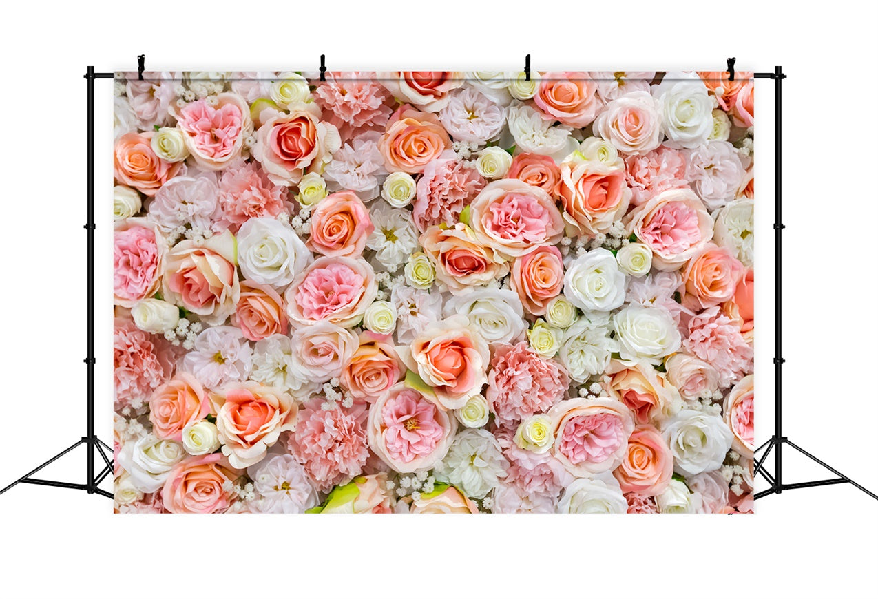 Frühling Backdrop Ideen Pfirsich Weiß Floral Wand Backdrop BRP12-503