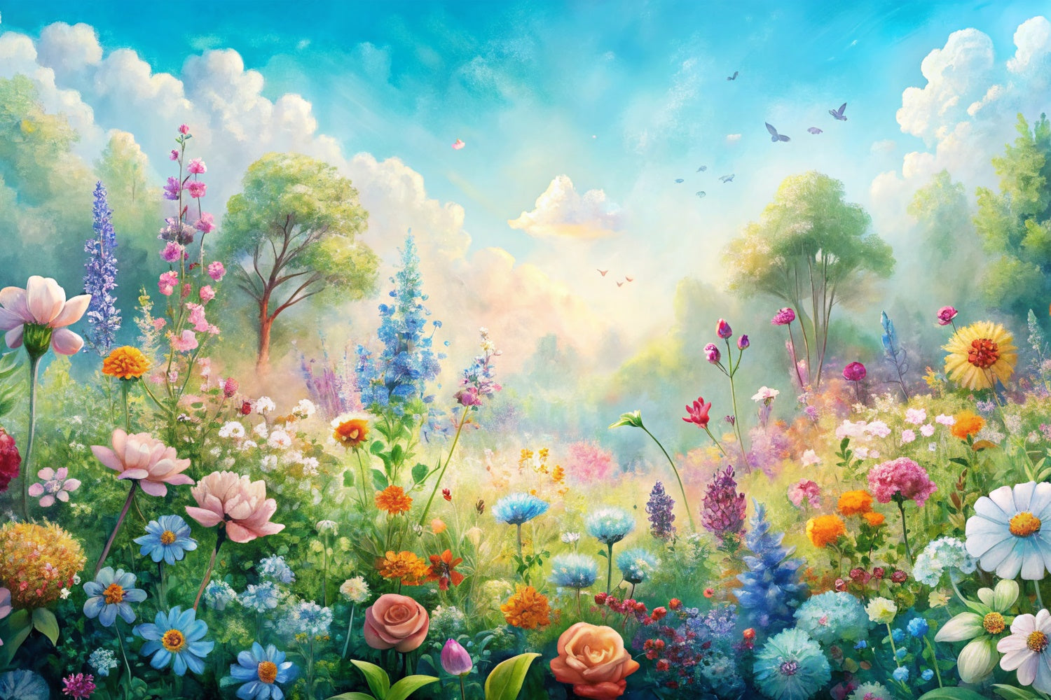 Blumen Fotohintergrund Pastellblüten Sonnenbeschienene Wiese Hintergrund BRP12-530