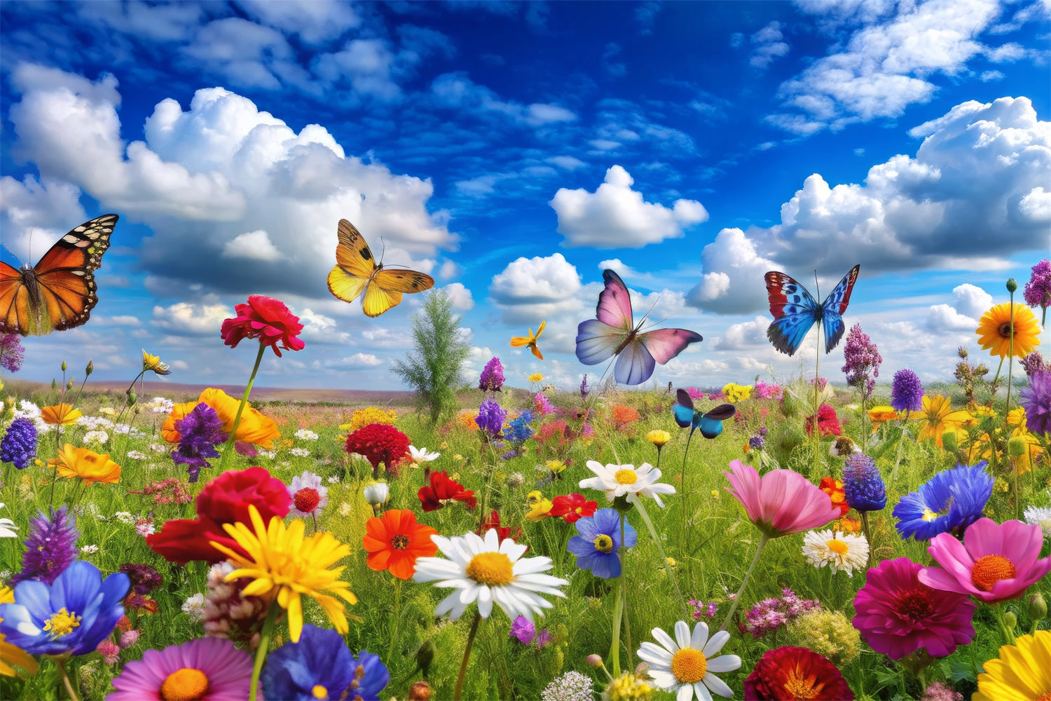 Florale Fotohintergründe Lebendige Blüten Schmetterlinge Hintergrund BRP12-531