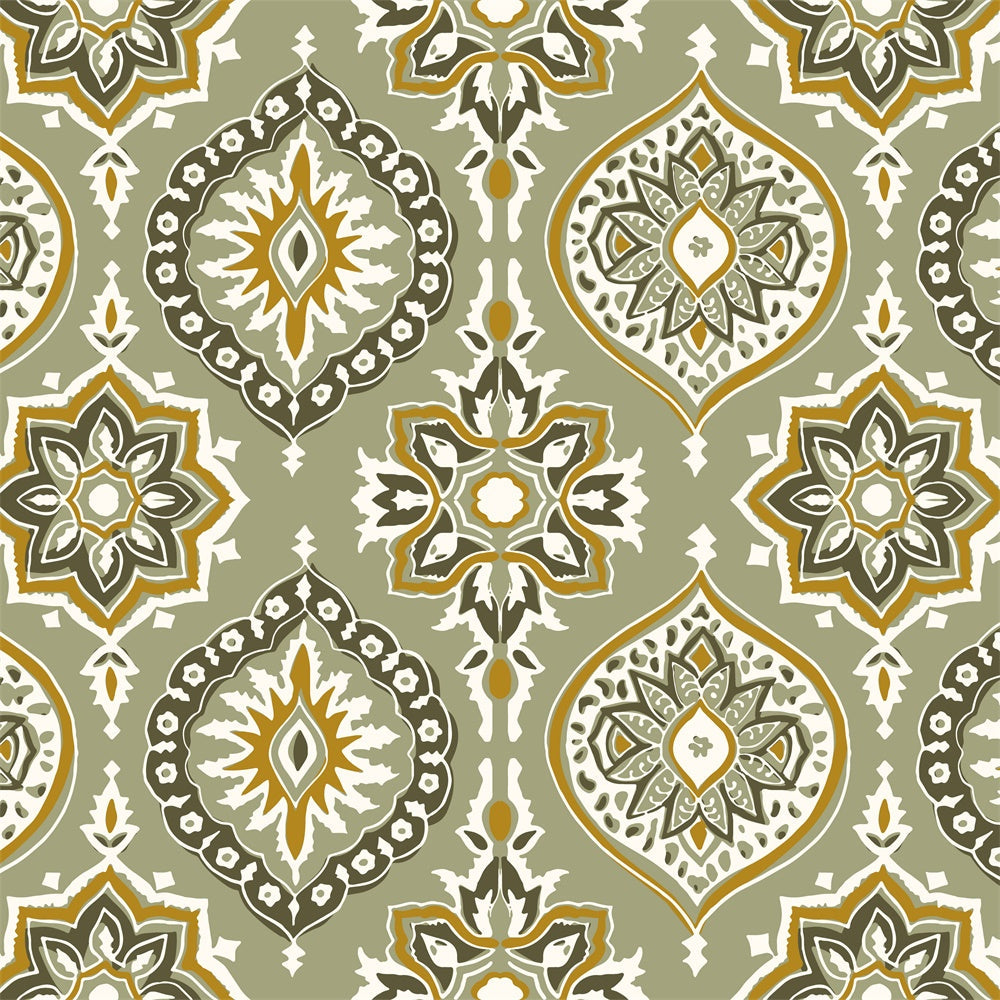 Fotografie Backdrops Damast Olive Gold Geometrisch Floral Backdrop BRP12-614