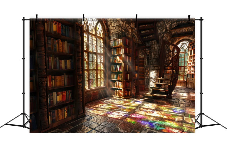 Architektur-Hintergrundkulisse Gotische Bibliothek mit Sonnenlicht, gebeizt BRP12-650