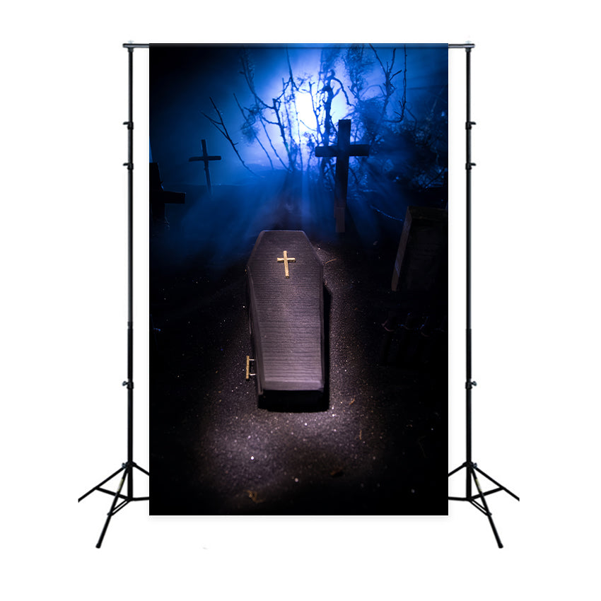 Sarg Backdrop Unheimlicher Sarg Blaues Licht Friedhof Backdrop BRP12-698