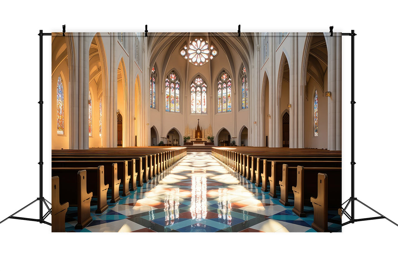 Backdrops für Kirche Glasfenster Kirchenbankreihen Backdrop BRP12-715