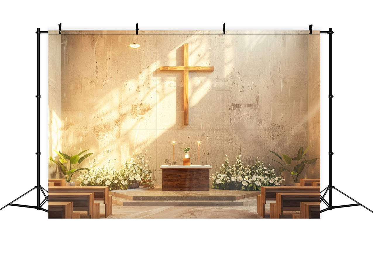 Kirche Backdrop Designs Sunlit Floral Golden Cross Backdrop BRP12-720