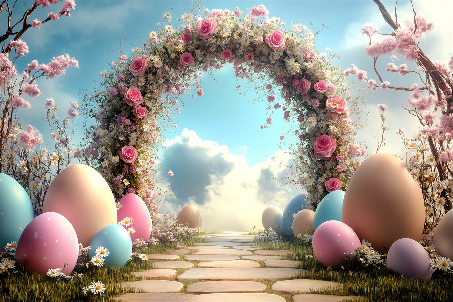 Ostern Hintergrund Ideen Rosa Rosen Gänseblümchen Ei Backdrop BRP12-722