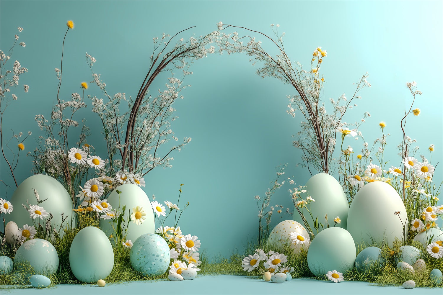 Ostern Fotografie Minimalistisch Gänseblümchen Ei Bogen Hintergrund BRP12-724