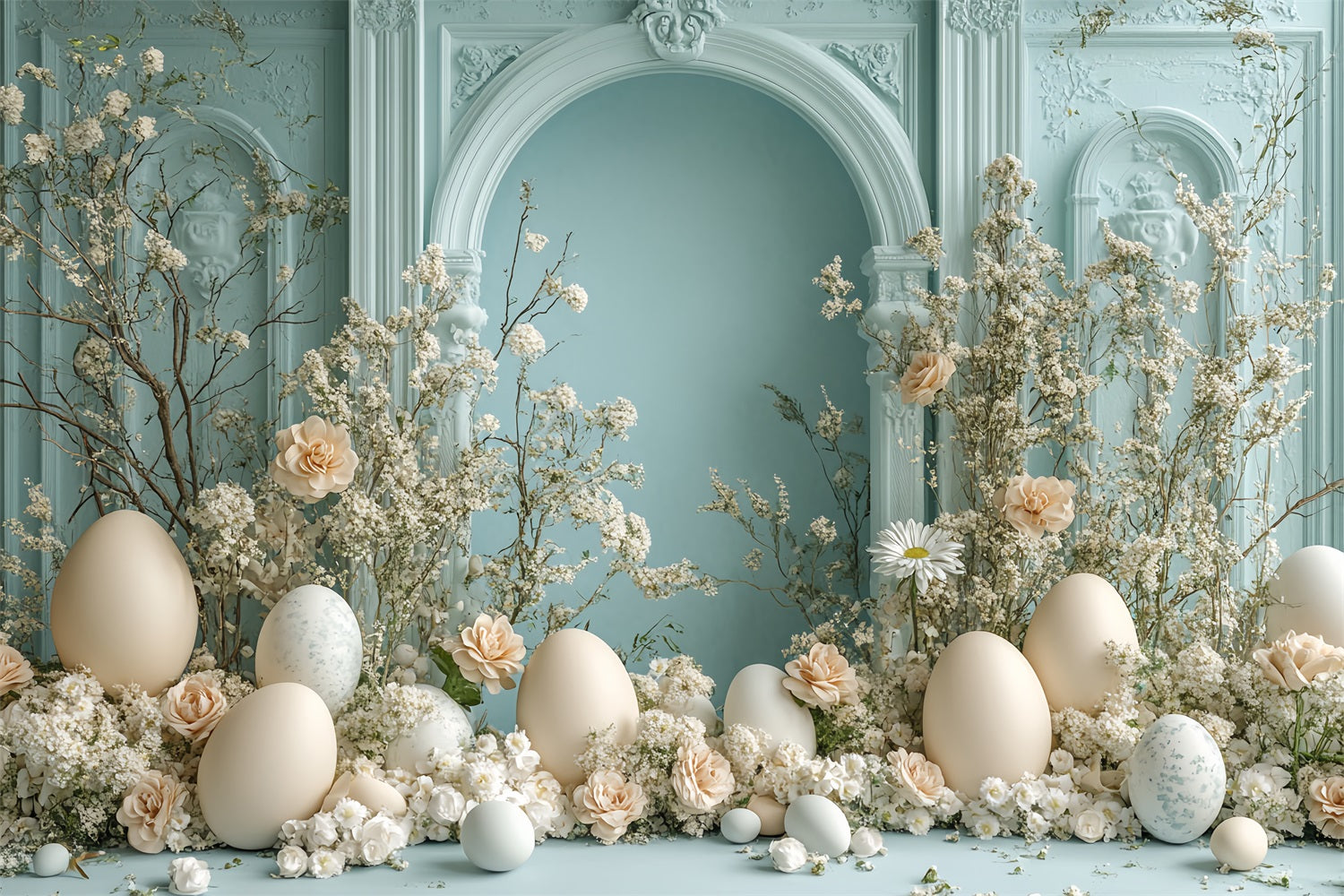 Fotohintergrund für Ostern Frühlingsblumenbogen Eier Hintergrund BRP12-725