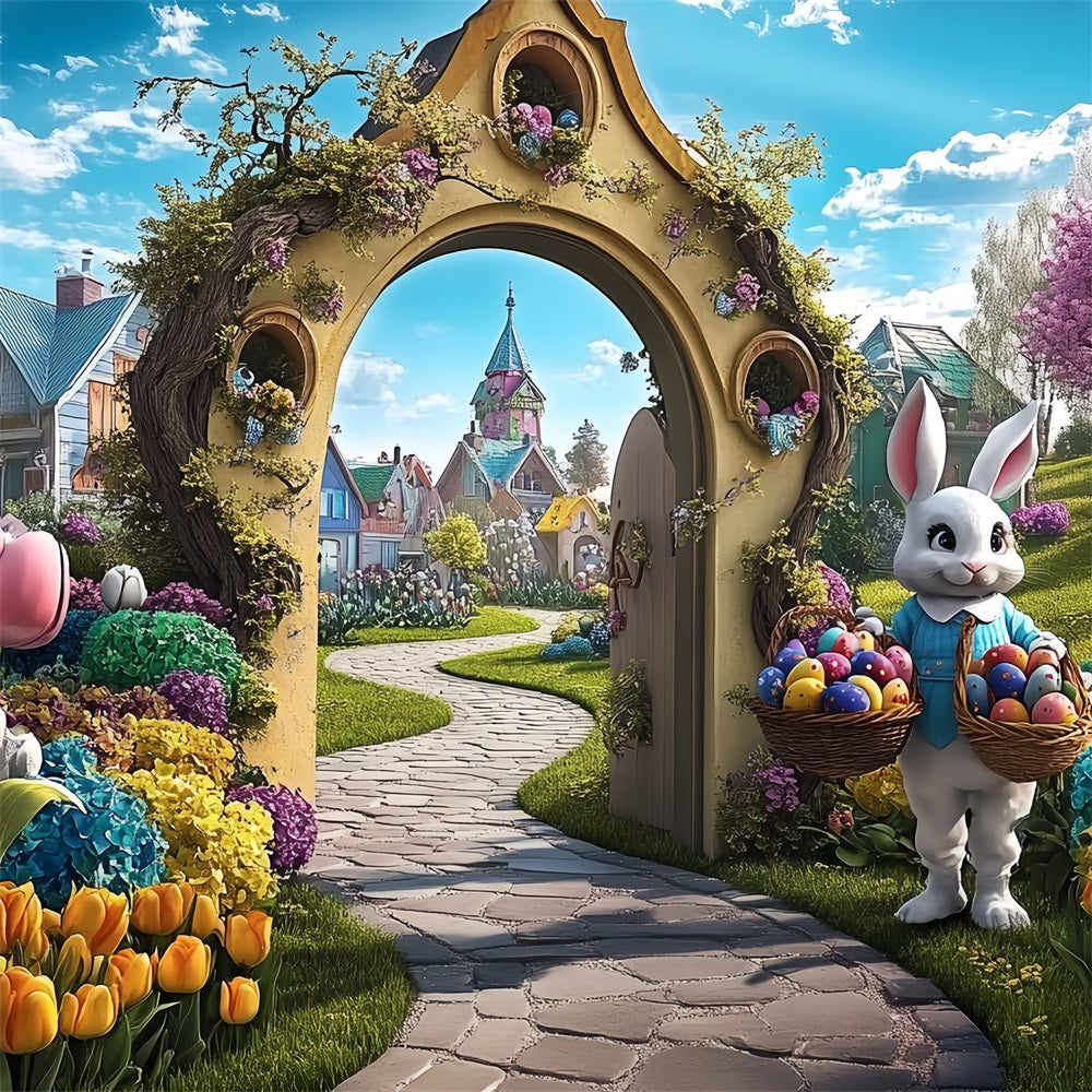 Ostern Fotohintergrund Bunny Village Pfad Bogen Hintergrund BRP12-738