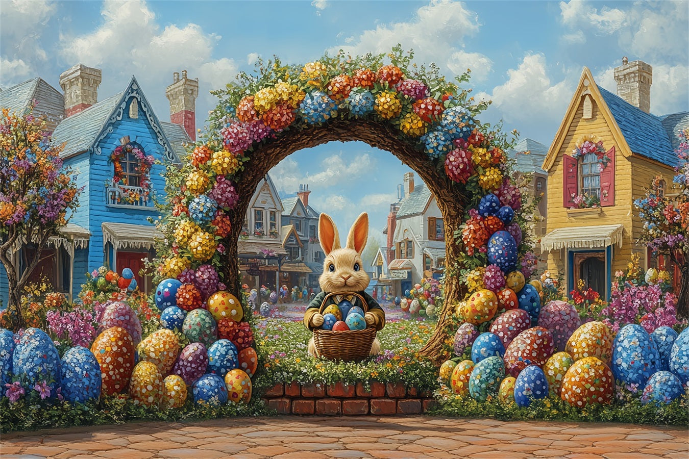 Ostern Backdrop Vibrant Bunny Garden Arch Feier Backdrop BRP12-740