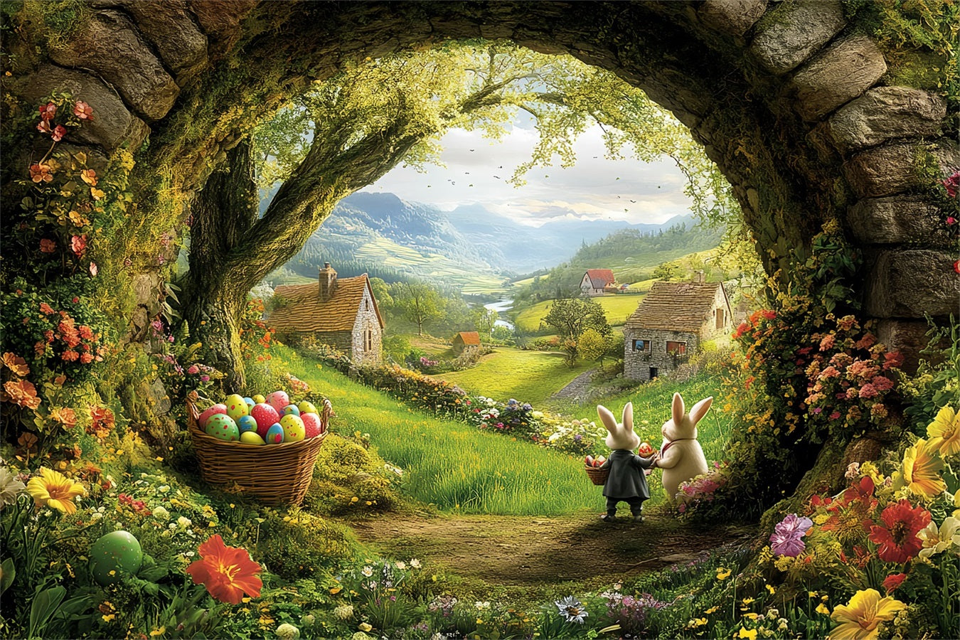 Ostern Fotohintergrund Wiese Hase Ei Bogen Hintergrund BRP12-741