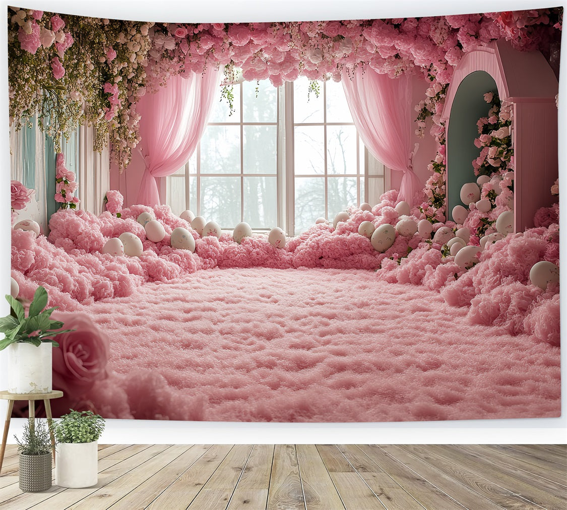 Ostern Backdrop Fotografie Fenster Rosa Rose Eier Backdrop BRP12-751