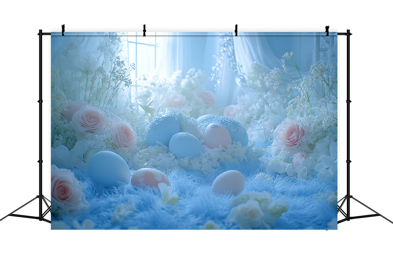 Backdrop Ostern Blaue Blüten Eier Fenster Backdrop BRP12-752