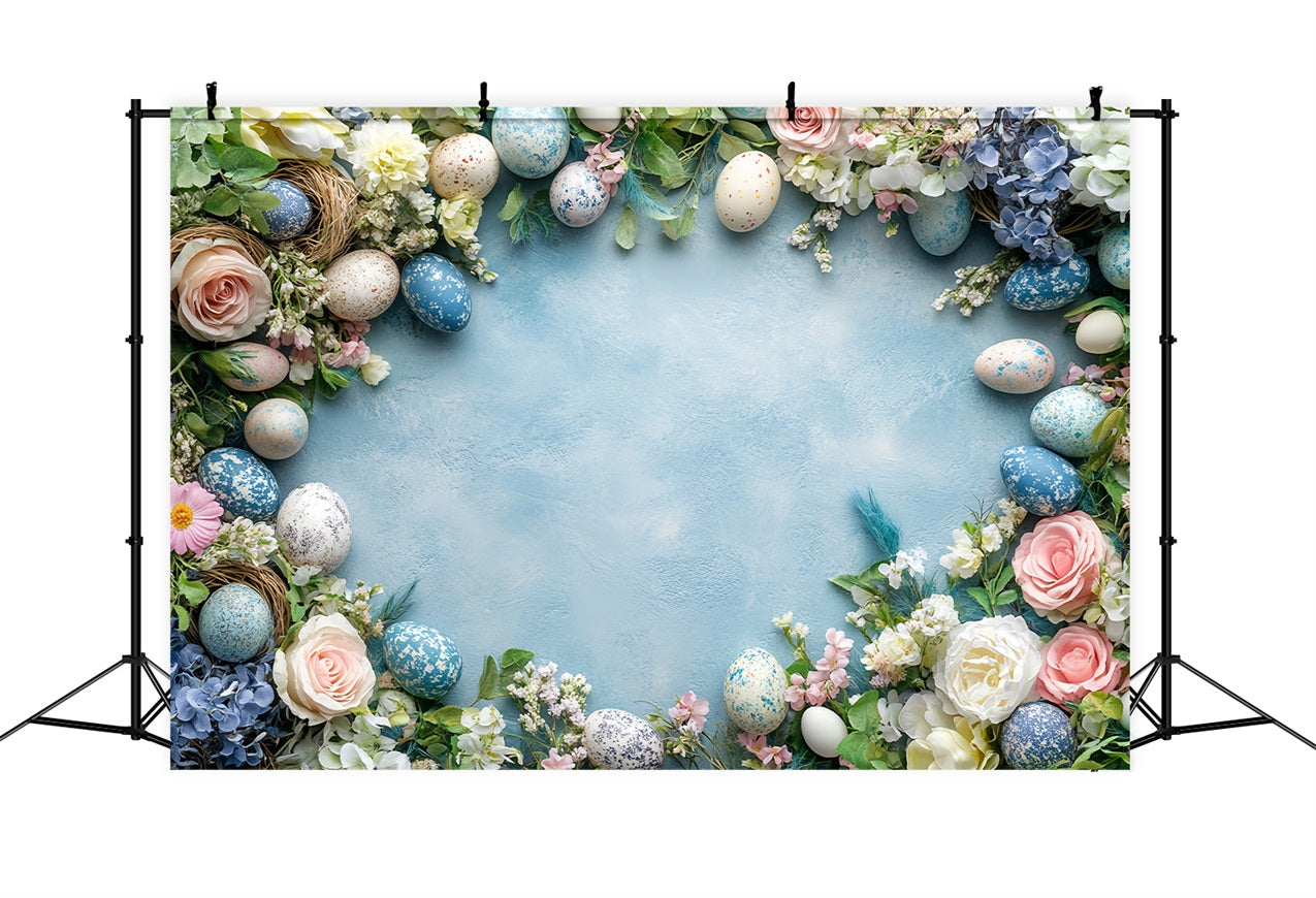 Fotografie Ostern Backdrop Frühling Blaue Eier Blumen Backdrop BRP12-753