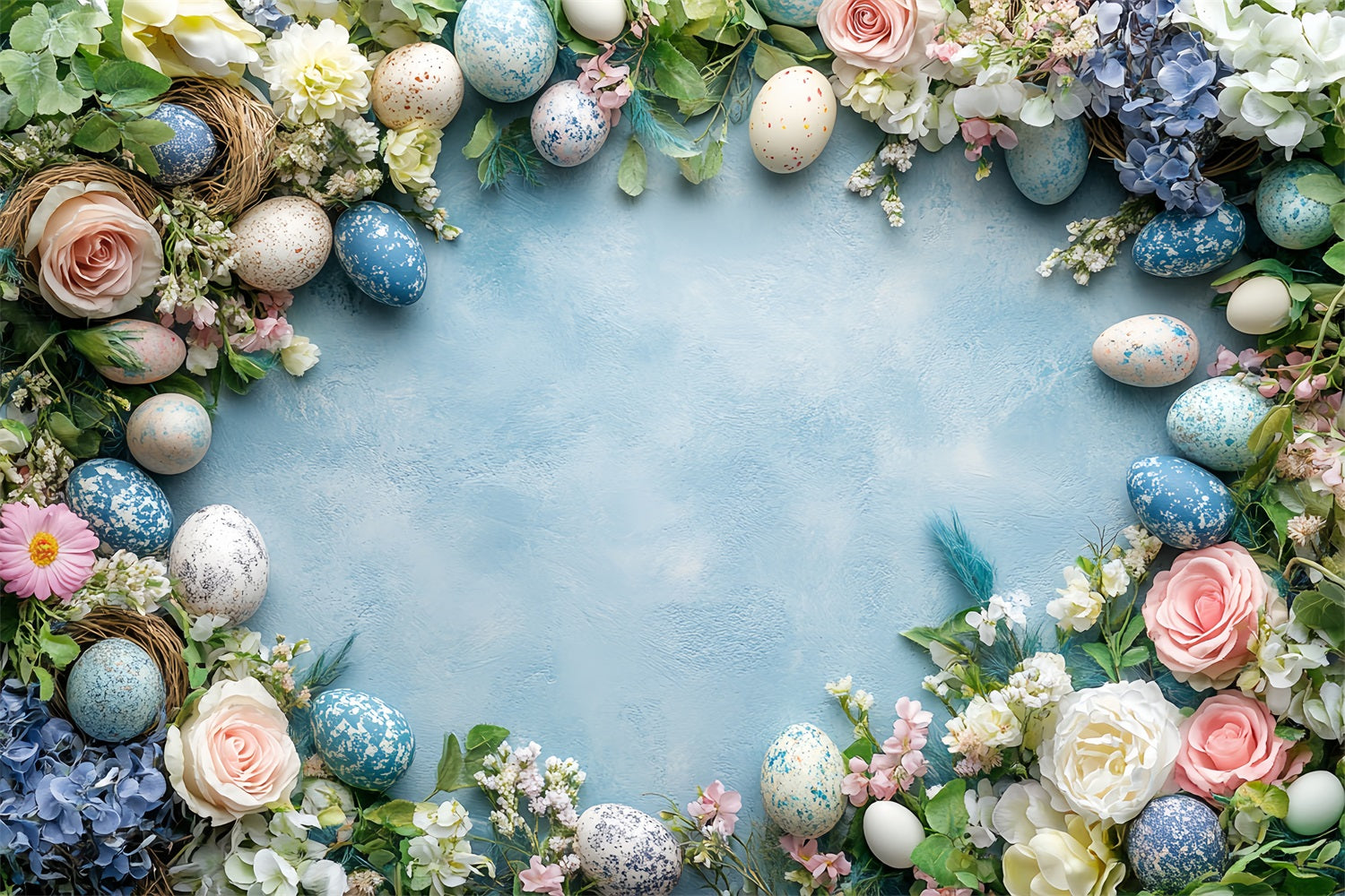 Fotografie Ostern Backdrop Frühling Blaue Eier Blumen Backdrop BRP12-753