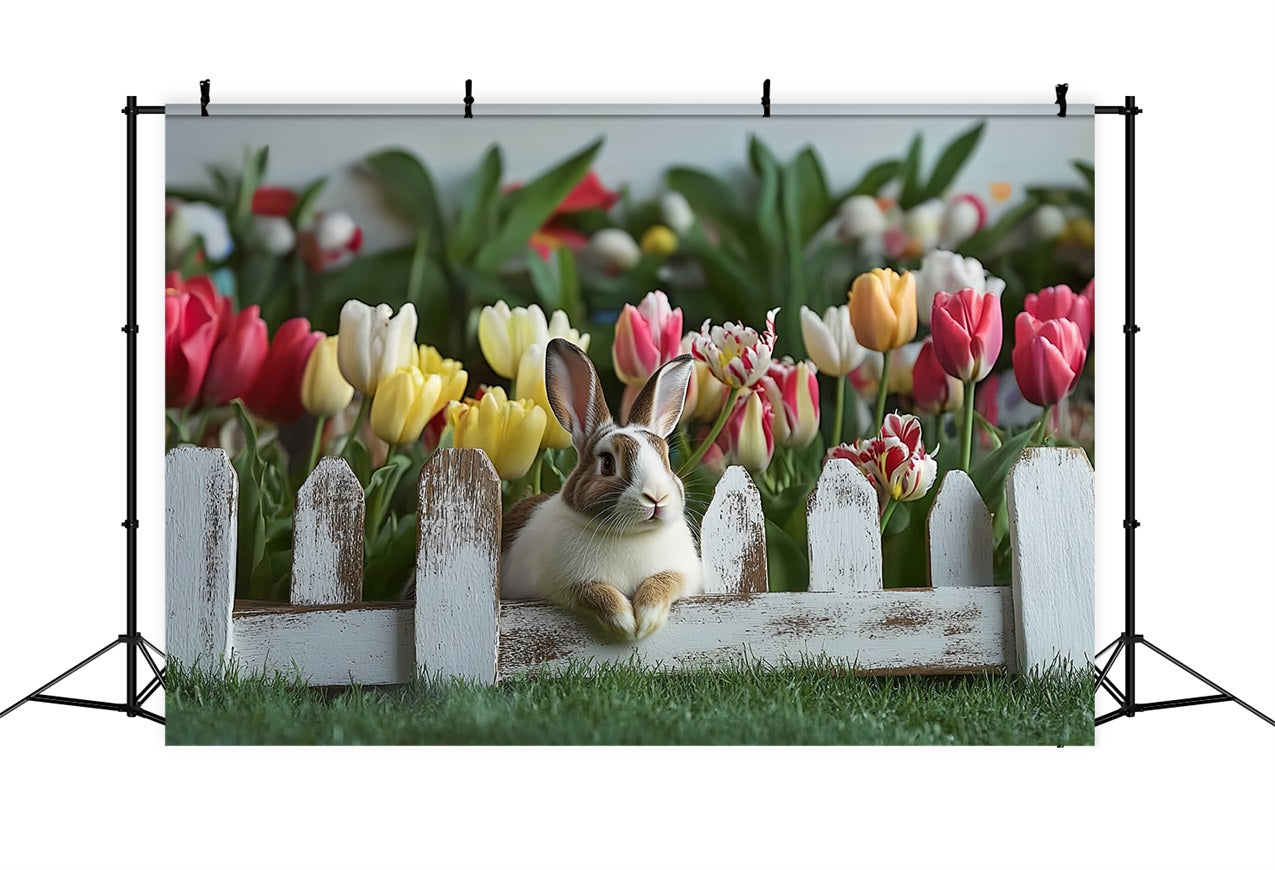 Einfache Osterkulisse Hase Tulpen Rustikale Zaun Kulisse BRP12-757