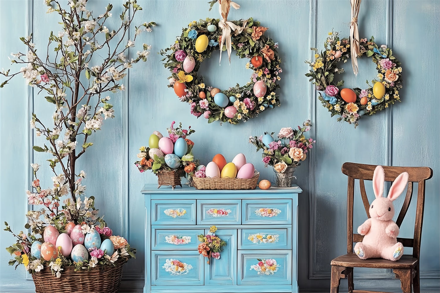 Frohe Ostern Backdrops Eierkranz Floraler Charme Backdrop BRP12-761