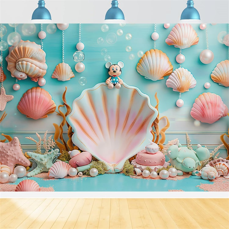 Meerjungfrau Party Backdrop Oceanic Mickey Muschel Dekor Backdrop BRP12-81