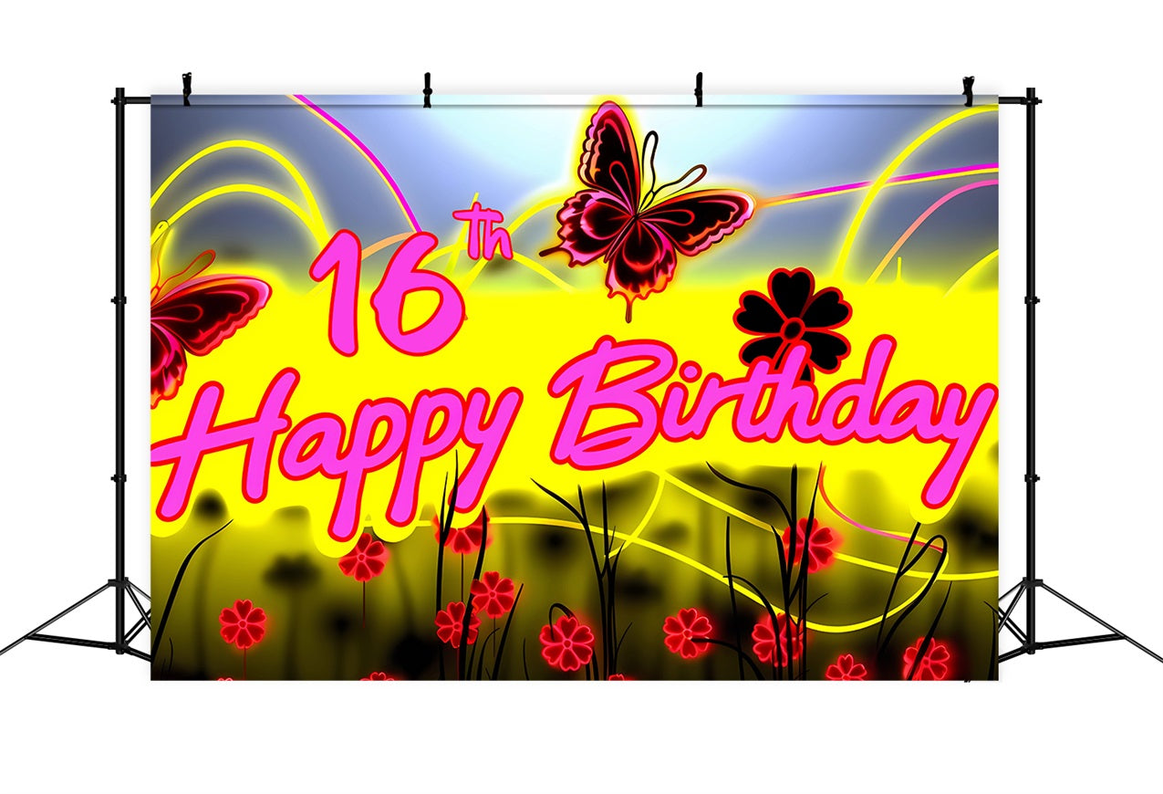 Geburtstag Backdrop Custom Neon Glow Schmetterling 16 Backdrop BRP2-227