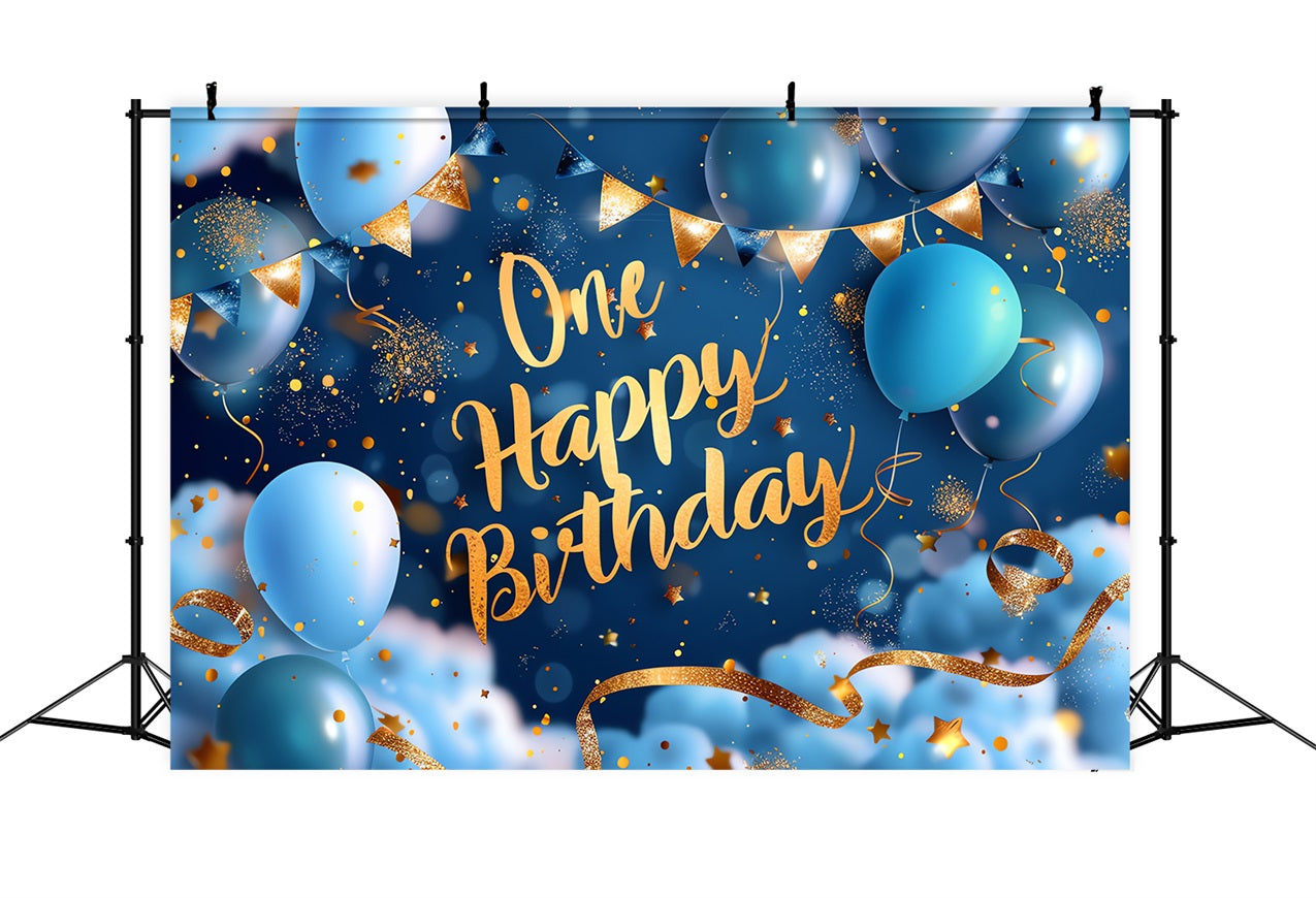 Personalisierte 1st Birthday Backdrop Königsblau Gold Backdrop BRP2-238