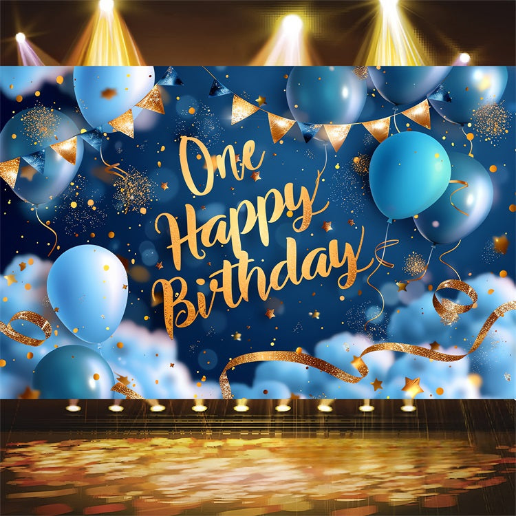 Personalisierte 1st Birthday Backdrop Königsblau Gold Backdrop BRP2-238