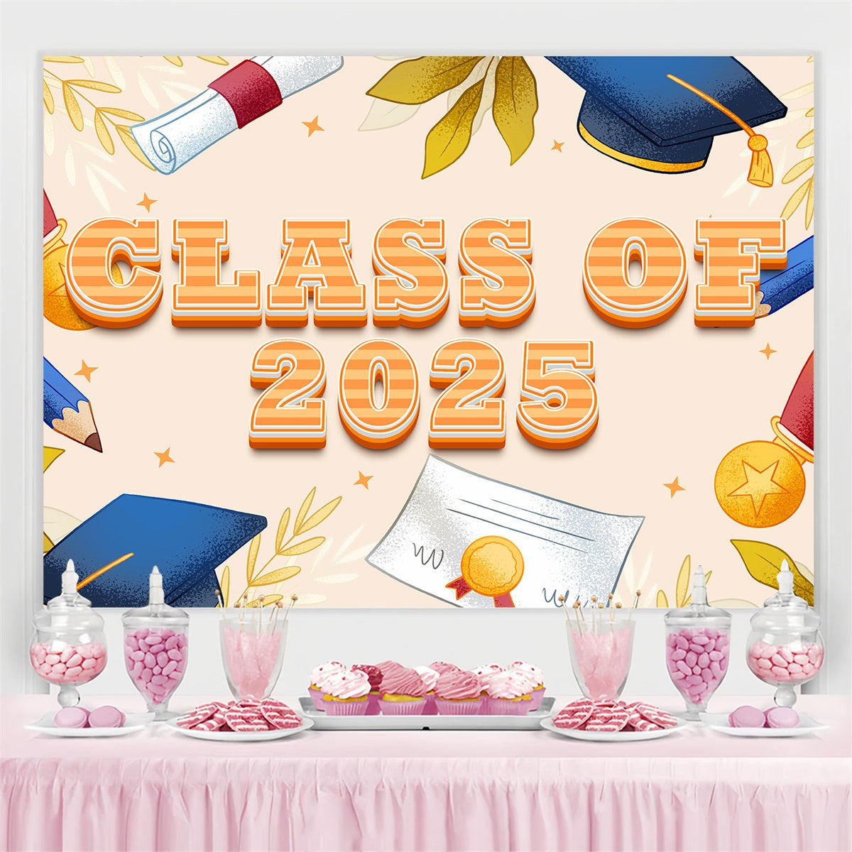 Graduation Fotohintergrund Ideen Vintage-Stil 2025 Graduation Party Hintergrund BRP2-260