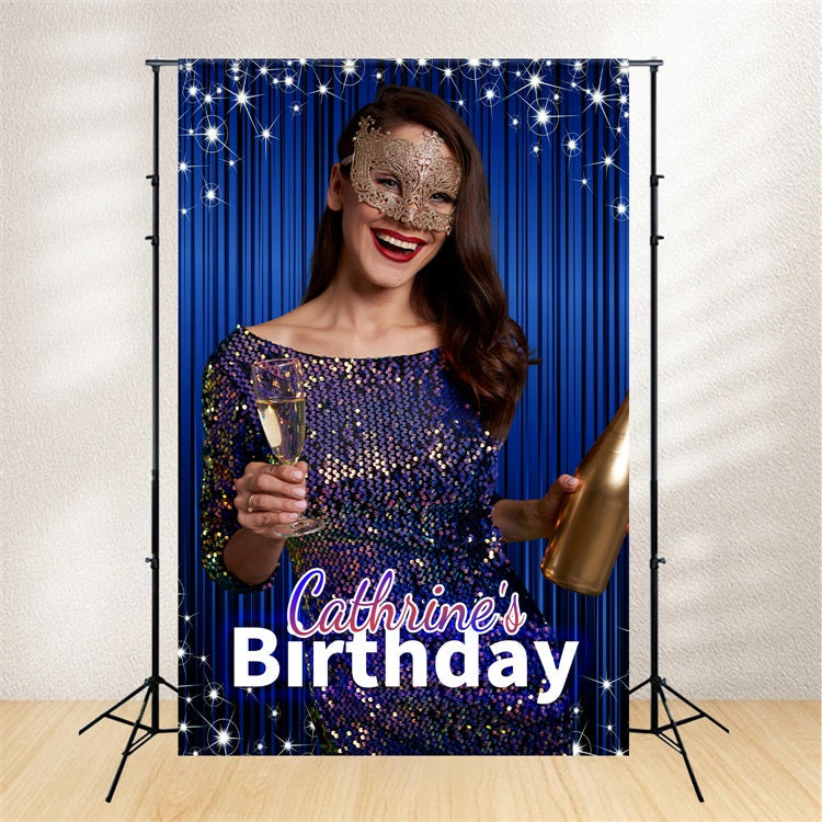Personalisierte Geburtstag Backdrop Blau Sparkle Masquerade Backdrop BRP2-37