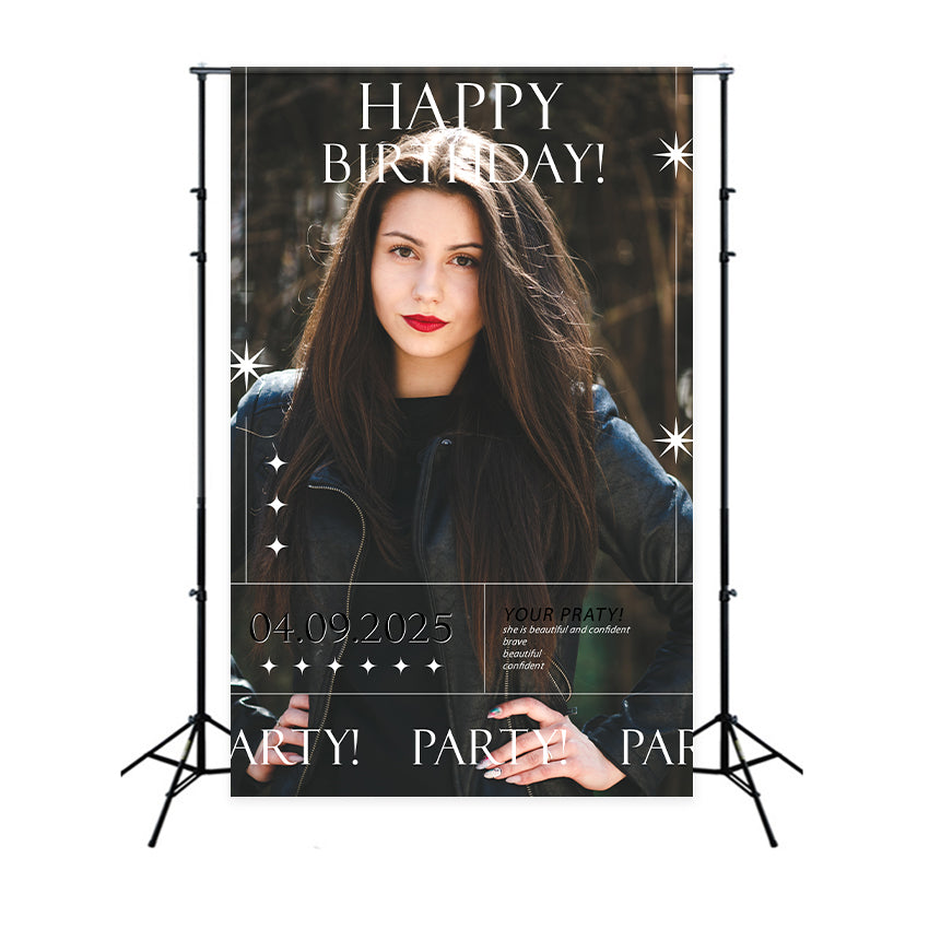 Custom Backdrop für Geburtstagsparty Bold zuversichtlich schwarzer Hintergrund BRP2-54