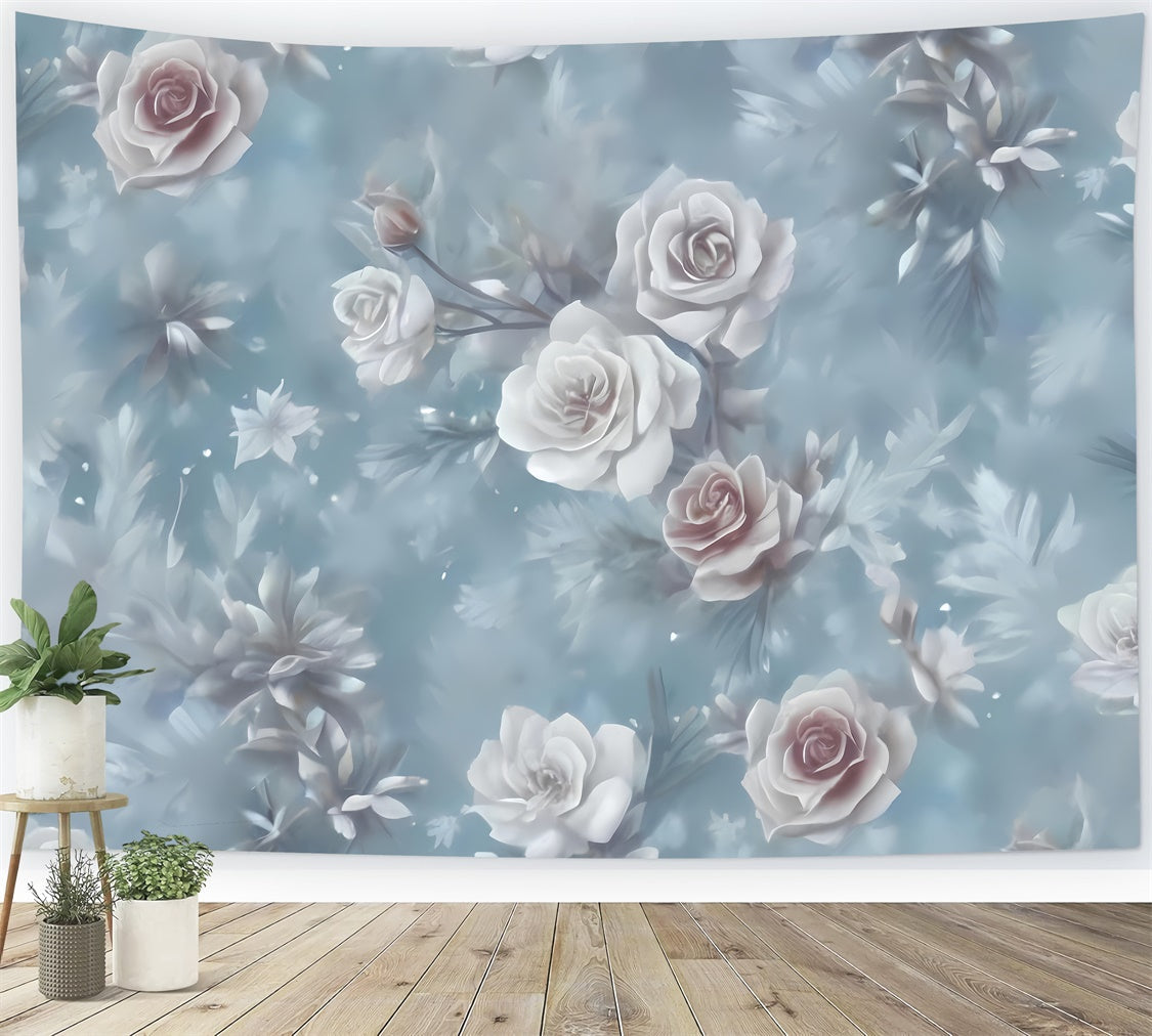 Fotohintergrund Floral Frosted White Roses Romantic Backdrop BRP2-68