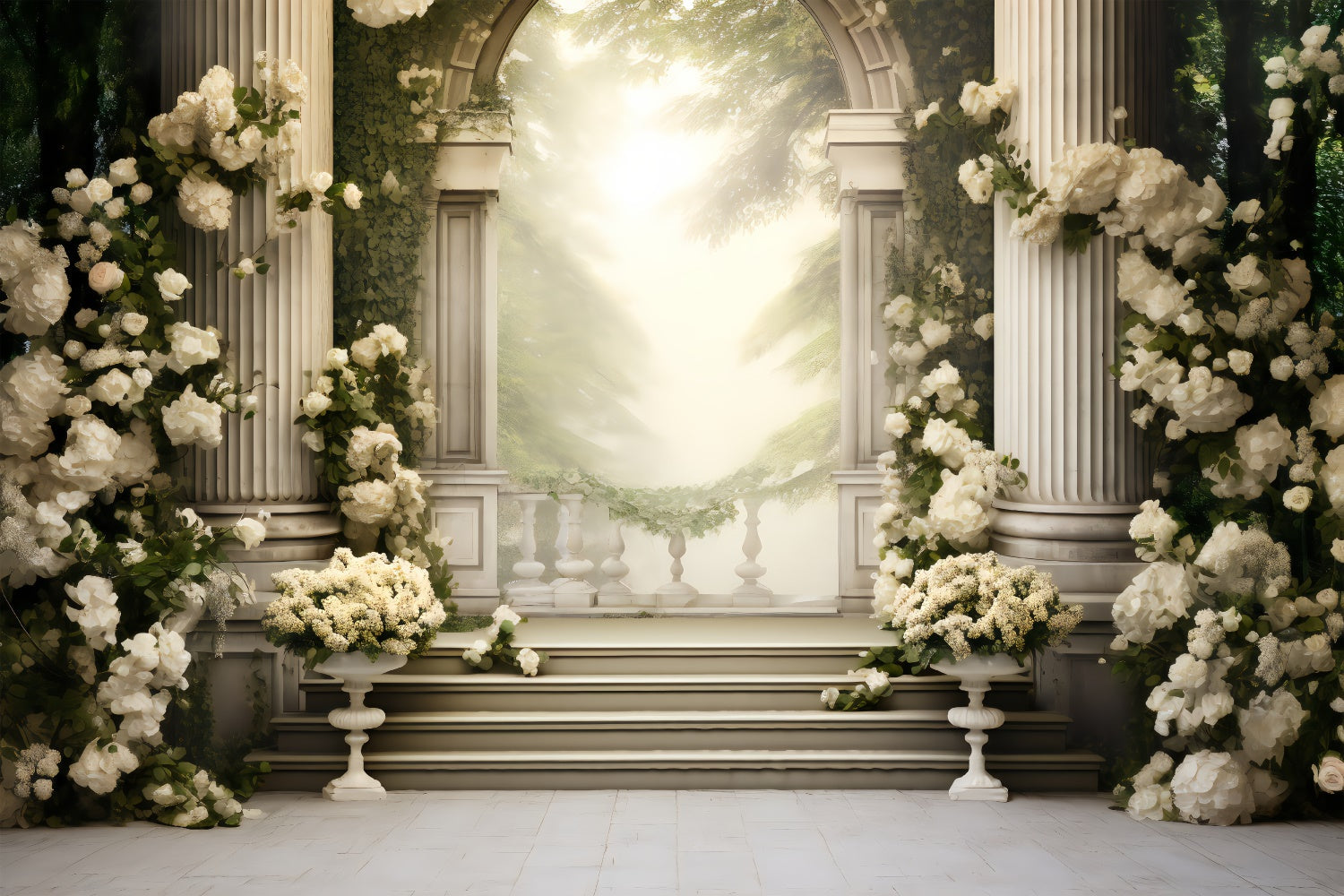Floraler Fotohintergrund Enchanted White Floral Garden Backdrop BRP2-83