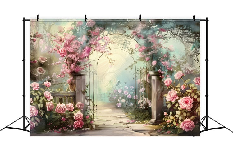 Blume Fotohintergrund Verträumte Rose Garten Weg Hintergrund BRP2-88