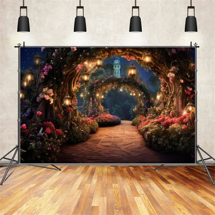 Blumenhintergrund Verträumte Blumen Tunnel Laterne Hintergrund BRP2-89