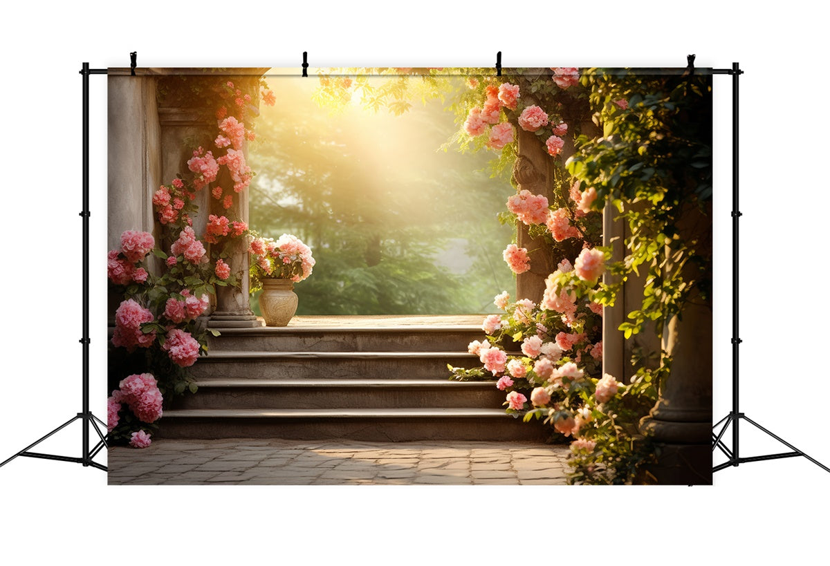 Floral Backdrop Fotografie Romantisch Rosengarten Stufen Hintergrund BRP2-91
