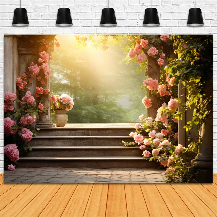 Floral Backdrop Fotografie Romantisch Rosengarten Stufen Hintergrund BRP2-91