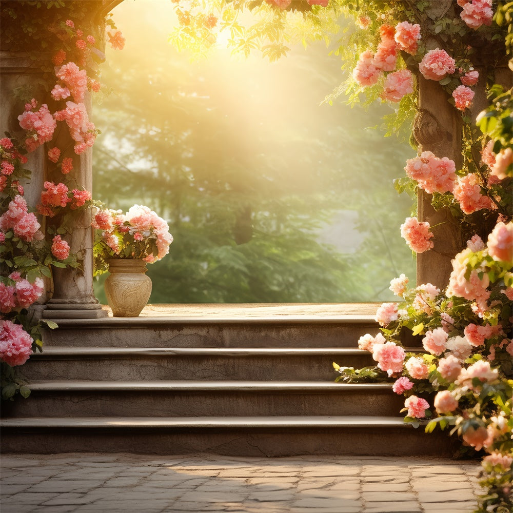 Floral Backdrop Fotografie Romantisch Rosengarten Stufen Hintergrund BRP2-91