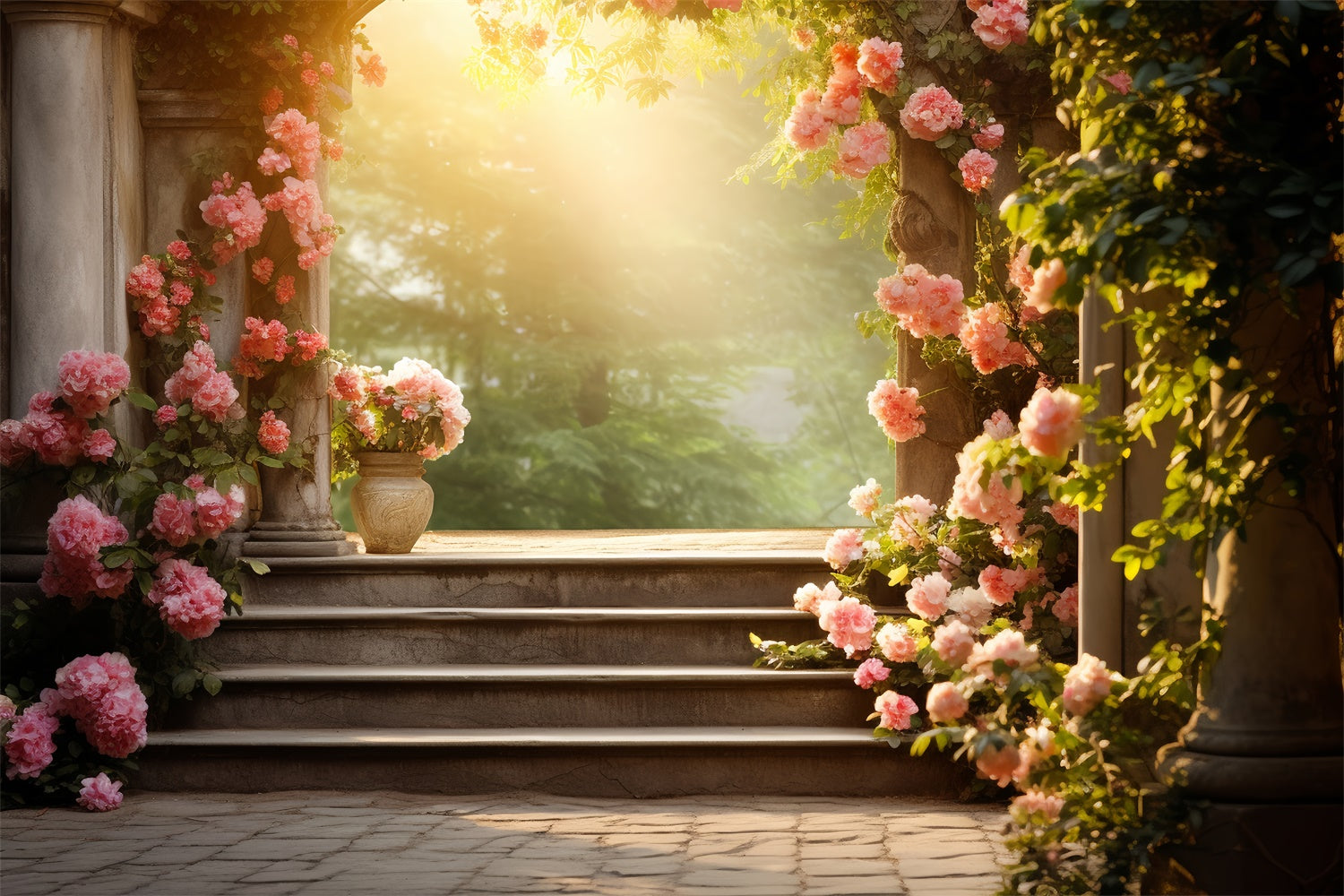 Floral Backdrop Fotografie Romantisch Rosengarten Stufen Hintergrund BRP2-91