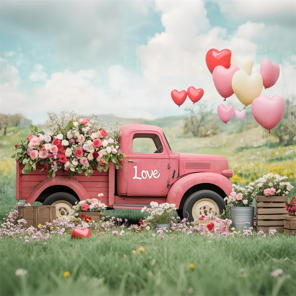 Blumenfoto-Hintergrund Vintage Truck Rose Ballon-Hintergrund BRP2-96