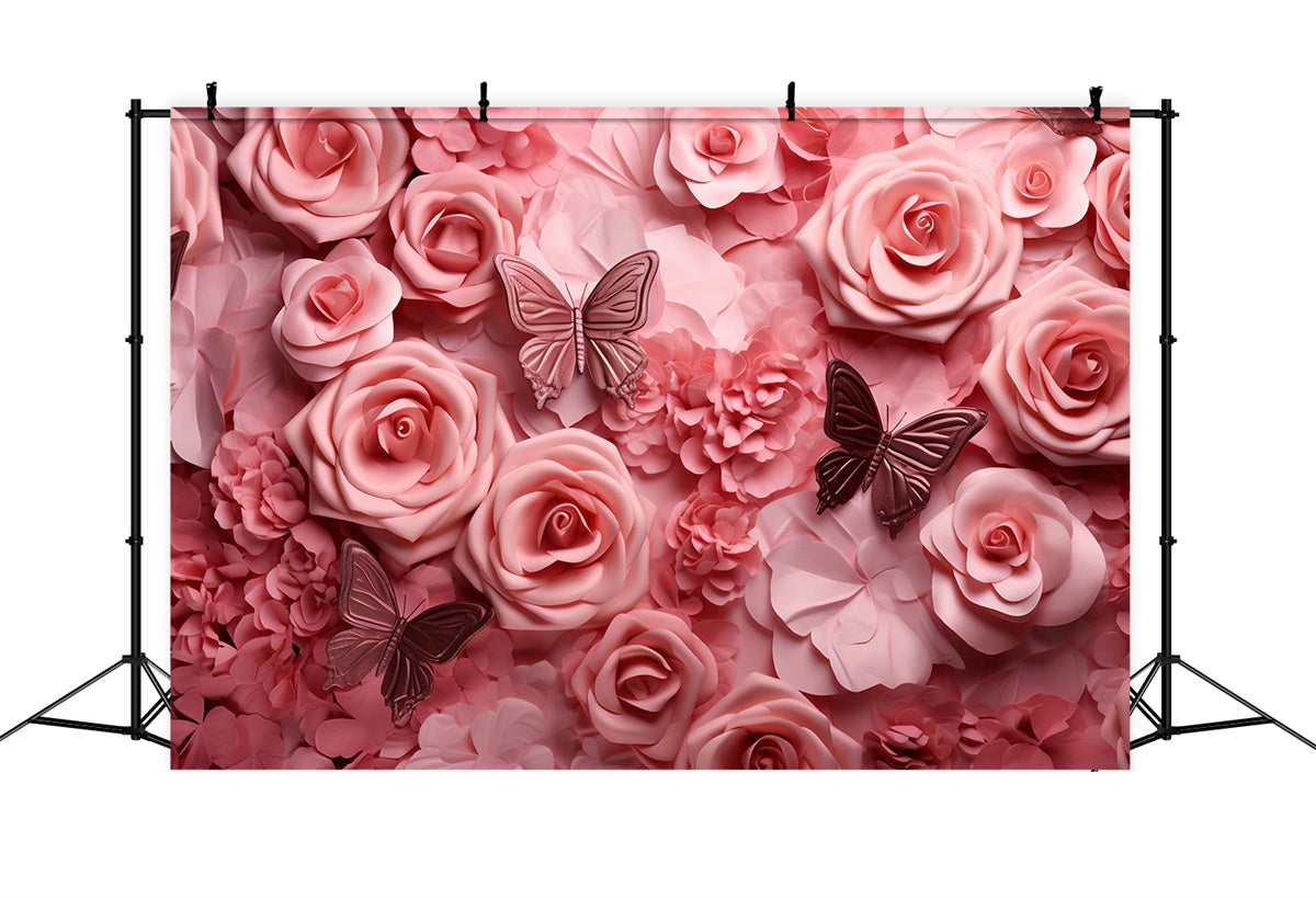 Floral Fotografie Backdrops Soft Pink Rose Schmetterling Backdrop BRP2-99