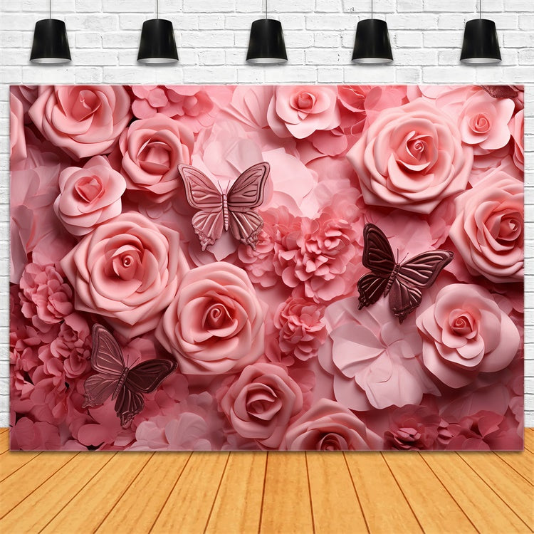 Floral Fotografie Backdrops Soft Pink Rose Schmetterling Backdrop BRP2-99