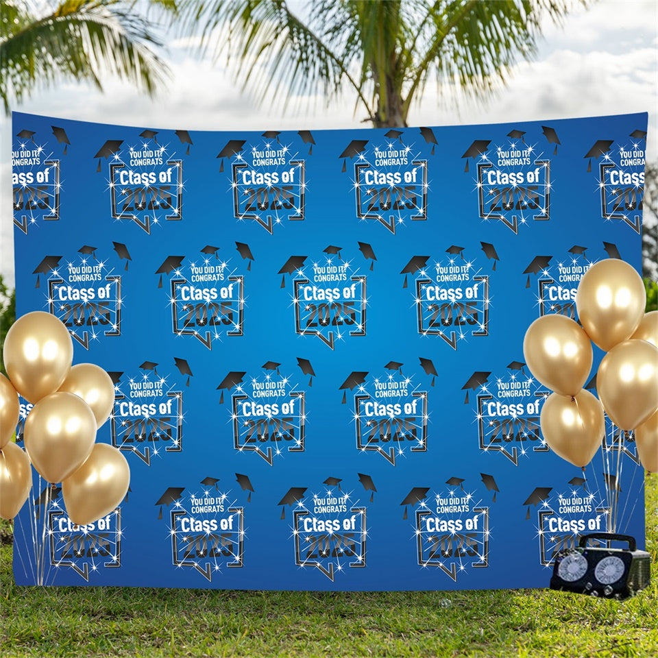 Personalisierte Graduation Backdrop Dazzling Cap Blau Graduation Party Backdrop BRP3-17