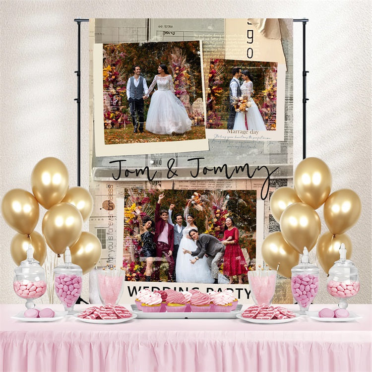 Hochzeit Fotohintergrund Ideen Vintage Zeitung personalisierte Hintergrund BRP3-216