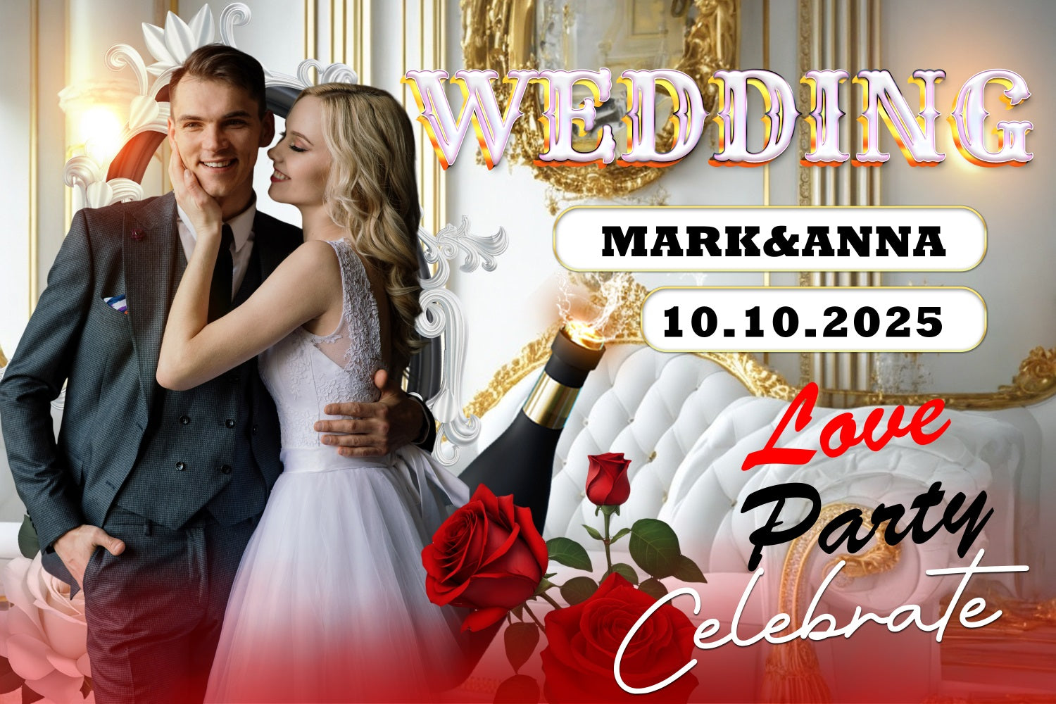 Backdrop Hochzeit Sofa Champagner Liebe Personalisierte Backdrop BRP3-221