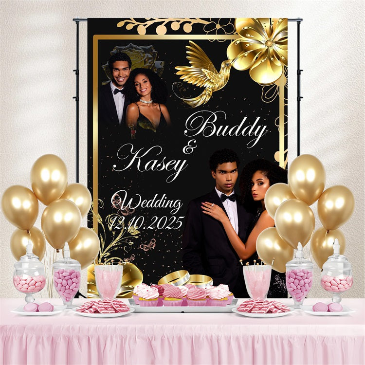 Floral Wedding Backdrop Golden Bird Floral Personalisierte Backdrop BRP3-222