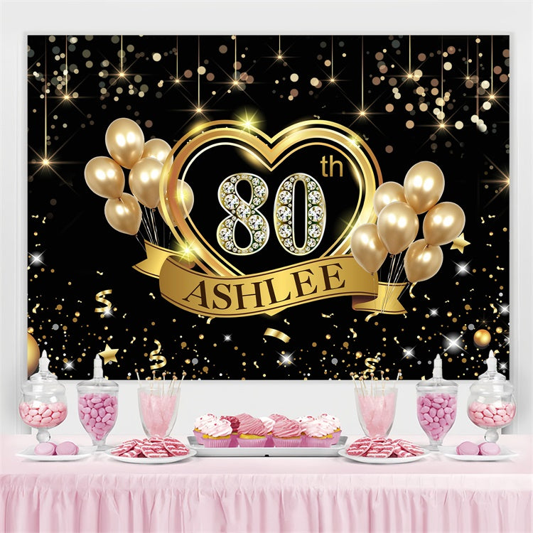 Benutzerdefinierte Geburtstag Party Backdrop Golden Heart Ballon 80th Backdrop BRP3-270