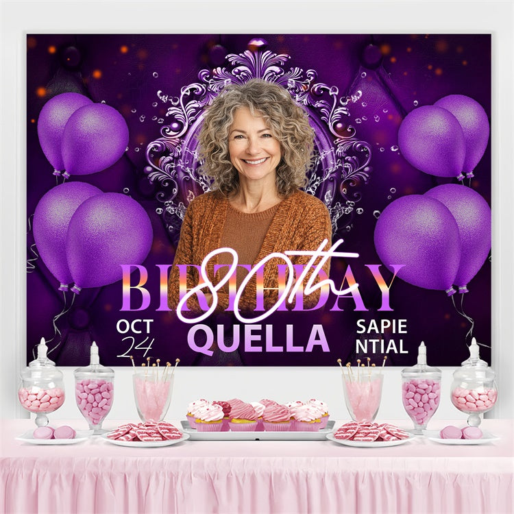 Personalisierte Geburtstag Backdrops Lila Luxury Ballon 80th Backdrop BRP3-271